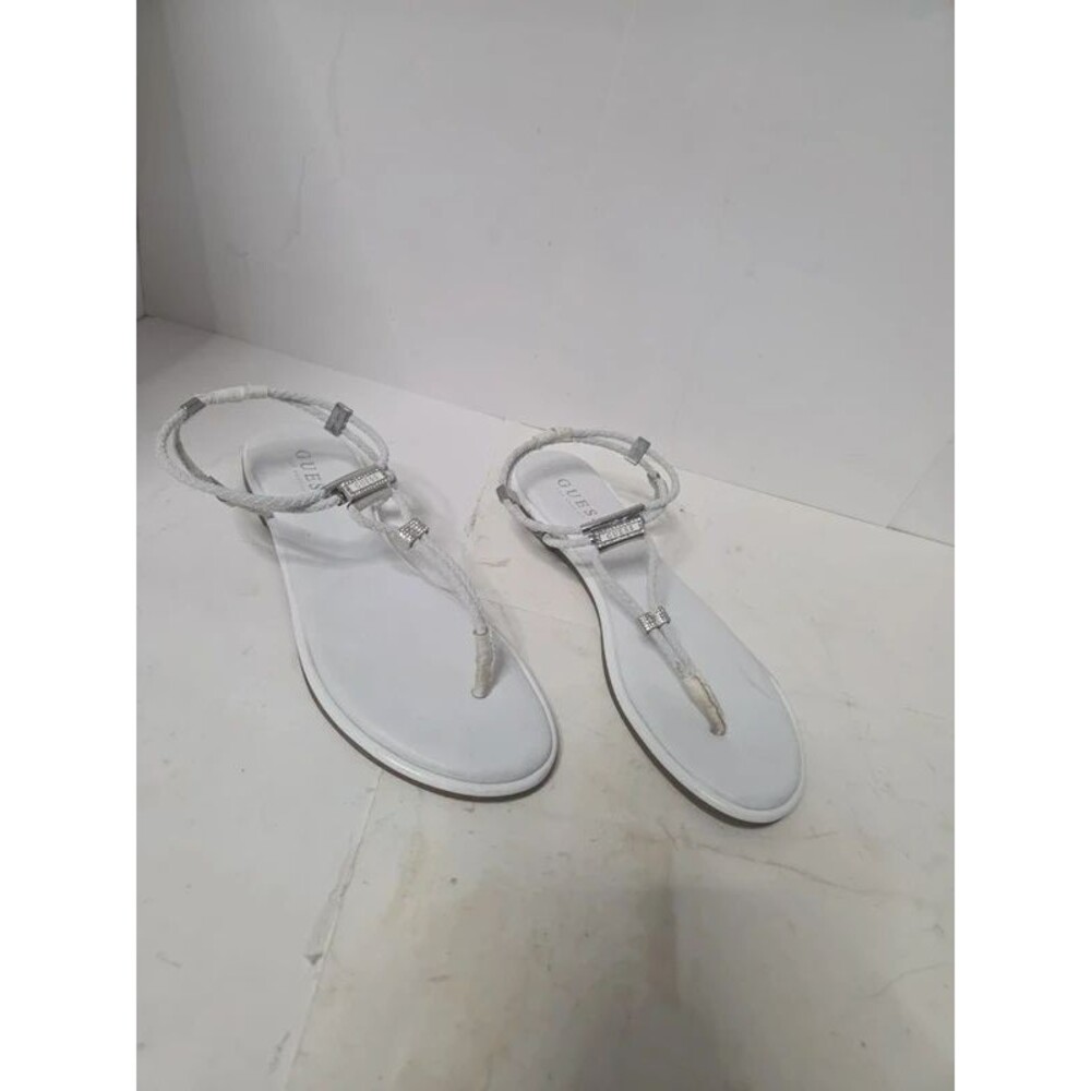 Guess Casens White Stretch Cord Flat T Strap Sandals